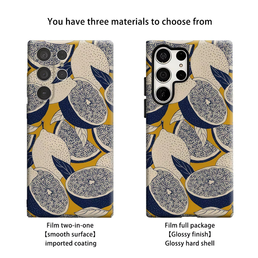 Stoßfeste Doppelschicht Zitronen-Handyhülle für Samsung Galaxy S25 Ultra, S24 und S23 Ultra Plus in Senfblau und Weiß - Bild 2