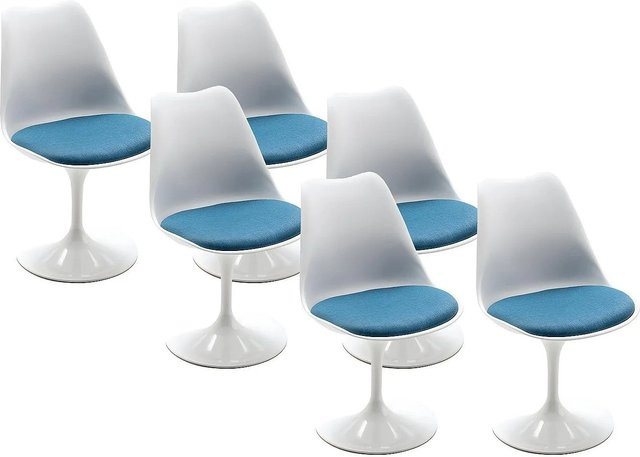 Vente-unique Stuhl Xafy Modern in Türkisblau und Weiß aus Stoff und Polypropylen - Bild 1