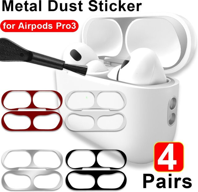 Staubdichte und kratzfeste Schutzabdeckung für Apple AirPods Pro 3 inklusive Innenschutzfolie und Metallaufklebern - Bild 1