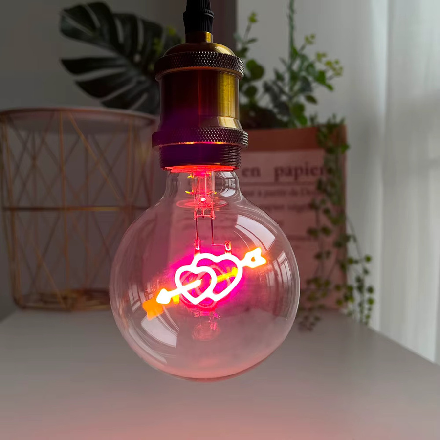 TIANFAN Vintage Edison LED-Glühbirne G95 Globe mit Herz-Motiv, transparent, 3W, E27, dimmbar - Bild 3