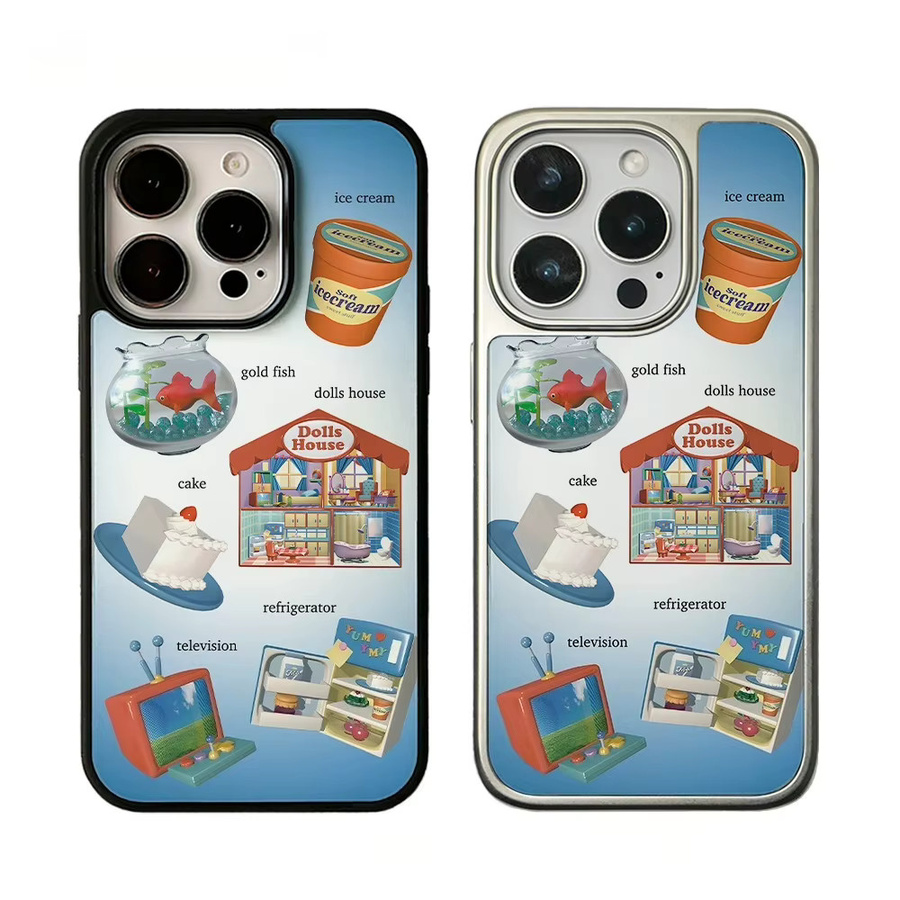 Stoßfeste Handyhülle DecoPhone Retro-Goldfischkuchen in Schwarz mit silbernem Rand für iPhone 17, 16, 15 und 14 Pro Max - Bild 3