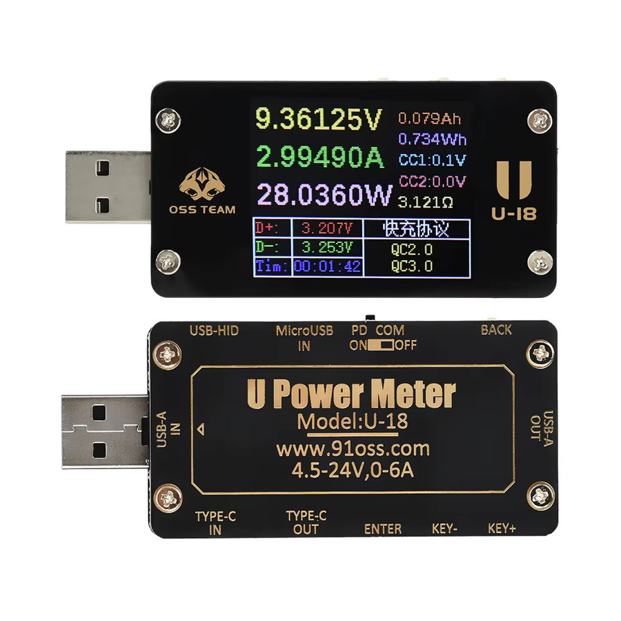 Gaqqee USB Schnellladetester mit 1,77 Zoll Display, QC/PD Protokoll Emulator, Voltmeter, Amperemeter und Leistungsmesser, USB-C, Schwarz - Bild 4