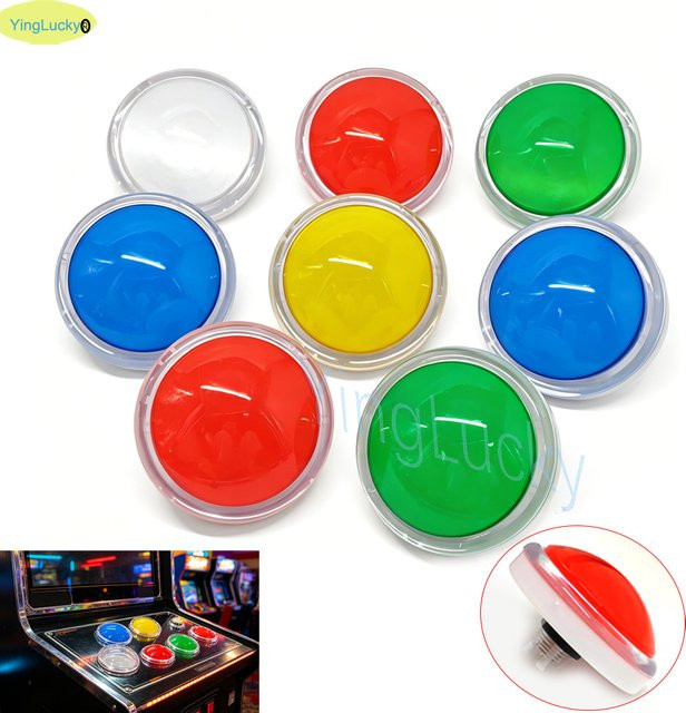 YingLucky Arcade-LED-Tasten Transparent Grün, Konvex Flach und Selbstrückstellend für Greifautomaten, Flipper und Rennspiele, Durchmesser: 100 mm - Bild 1