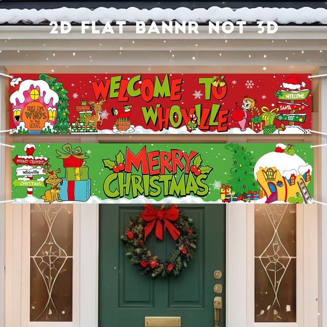 VIKAMA Weihnachts-Willkommensbanner Happy Christmas als Hofschild für deine Neujahrsparty-Dekoration, Multicolor, Breite: 150 cm, Höhe: 30 cm - Bild 1