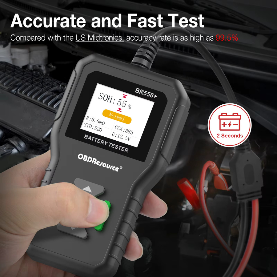 Obdre source Autobatterie Tester Digitaler Batterieanalysator mit Farbbildschirm für 6V, 12V, 24V und bis zu 2000 CCA in Schwarz - Bild 4