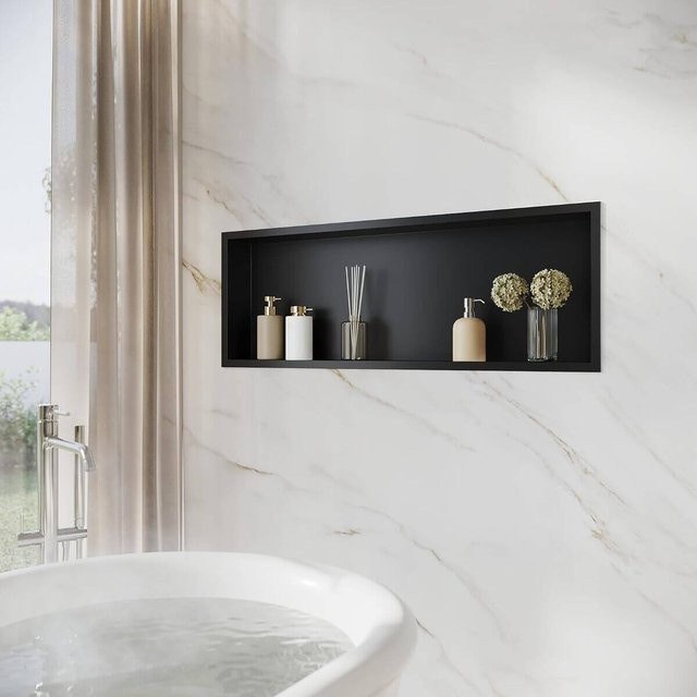 SONNI Wandnische Dusche aus Edelstahl in Schwarz, eingebettete Duschnische mit Einzelregal für dein Badezimmer, B/H/T: 30 x 30 x 10 cm - Bild 1
