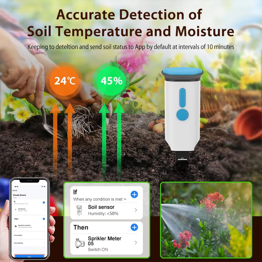 Haozee Tuya Smart WiFi Bodenfeuchtigkeitssensor IP66 Wasserdicht in Weiß mit Echtzeit-Temperatur- und Feuchtigkeitsmonitor für deine Gartenautomatisierung - Bild 2