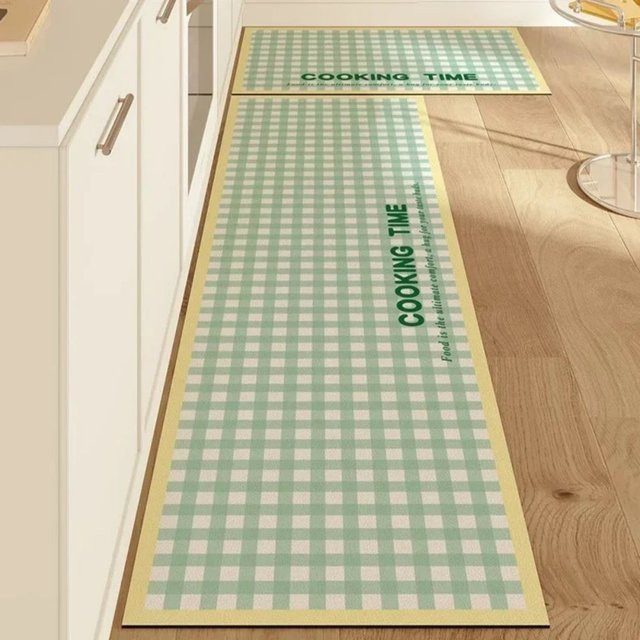 VIKAMA Dialgae Schlammteppich in Grün mit Retro-Streifen, rutschfeste und waschbare Küchenbodenmatte - Bild 1