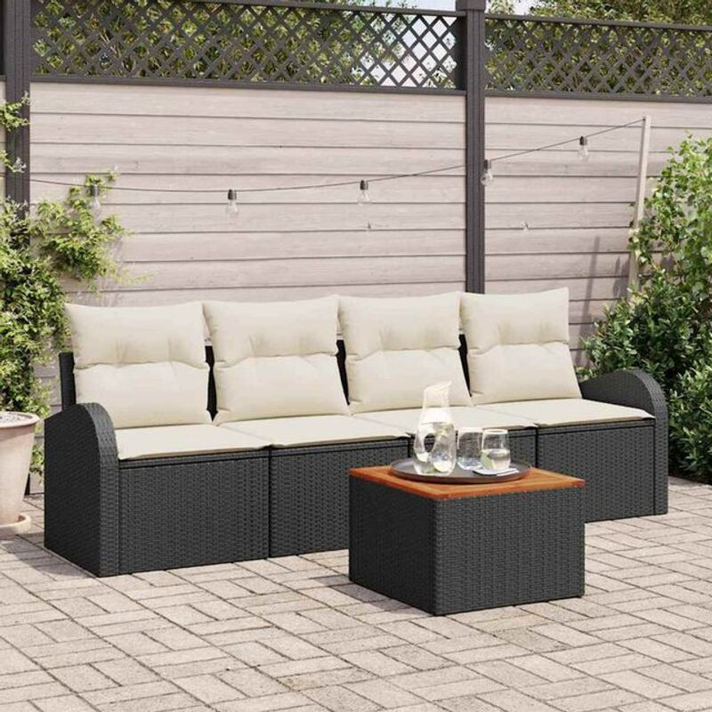 Vidaxl Garten-Sofa-Set 5-teilig aus Rattan, Metall und Massivholz in Schwarz und Weiß - Bild 1
