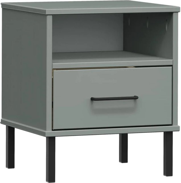 vidaXL Nachttisch OSLO aus massivem Kiefernholz und Metall in Grau im industriellen Design, B/T/H: 35 x 35 x 46,5 cm - Bild 1