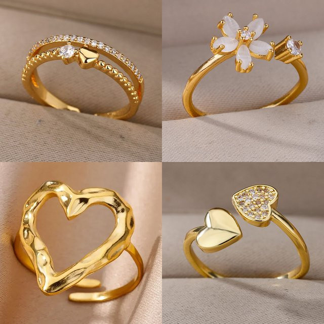 HPTOTMG Ring, Edelstahl, Gold, Zirkonia, Damen - Bild 1