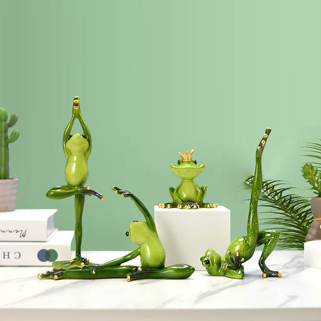 Rustikale Yoga-Frosch Dekofigur aus Harz in Grün für Wohnzimmer, Balkon und Desktop - Bild 1