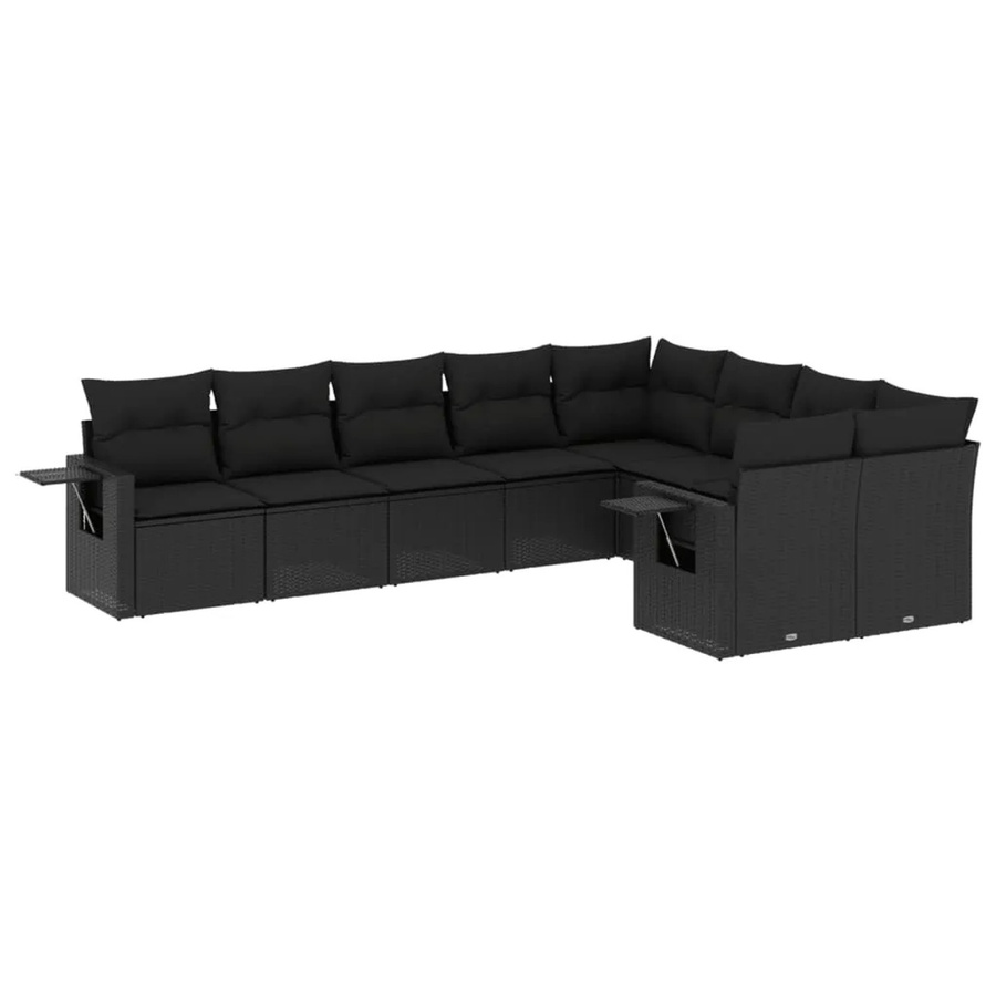 vidaXL 9-tlg. Garten-Sofagarnitur in L-Form aus Poly-Rattan mit Kissen in Schwarz - Bild 2