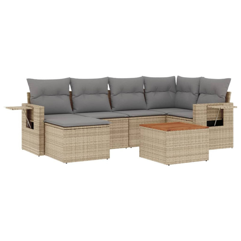 Vidaxl 7-teiliges Gartenmöbel-Set aus Rattan und Holz mit Kissen in Beige und Grau - Bild 2