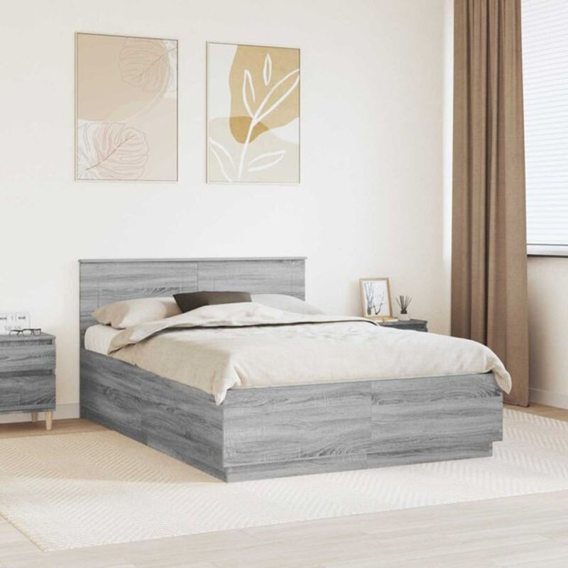 Bettrahmen vidaXL in Grau aus Holzwerkstoff im modernen und minimalistischen Design, B/T/H: 140 x 200 cm - Bild 1