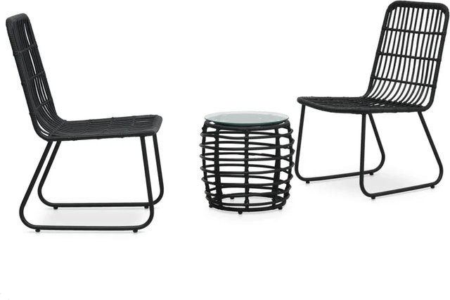 vidaXL 3-tlg Bistro-Set Modell 4 aus Poly Rattan und Glas in Schwarz - Bild 1