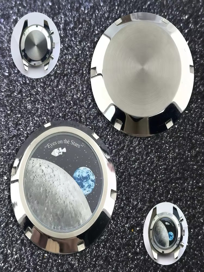 YUNJIN Uhrenzubehör Bodenabdeckung Edelstahl, Mondmuster, Silber, 37 mm - Bild 1