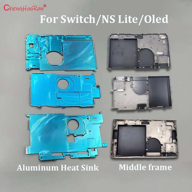 Nintendo Switch NS Lite und OLED Ersatzteil Set aus Aluminium: Internes Hitzeschild und mittlerer Rahmen in Blau - Bild 1