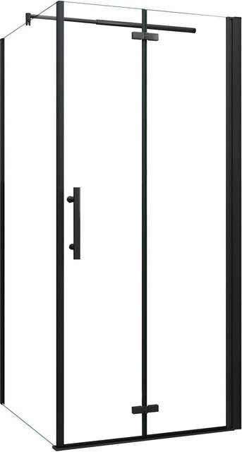 AICA Duschkabine Ecklösung mit Falttür und Seitenwand, Schwarz, Klares ESG-Glas 6mm, B: 70 cm, B: 90 cm, H: 195 cm - Bild 1