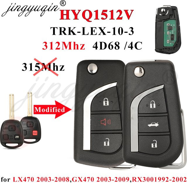 jingyuqin HYQ1512V Modifizierter Klapp-Fernbedienungsschlüssel 312MHz 4D68/4C in Schwarz für Lexus LX470 GX470 2003-2009 RX300 1992-2002 TRK-LEX-10-3 - Bild 1