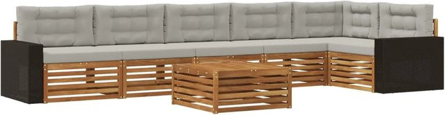 vidaXL Outdoor-Sofagarnitur aus Akazienholz in L-Form mit 7 Teilen, Hellgrau - Bild 1