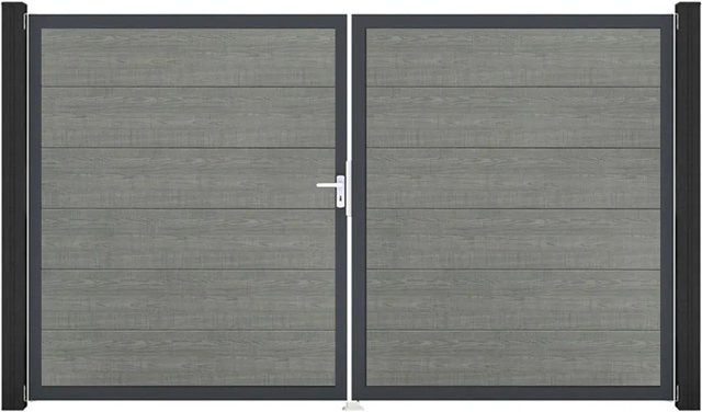 GroJa Steckzaun Tor BasicLine Doppelflügelig DIN Links DB Grey Ash Cut - Bild 1