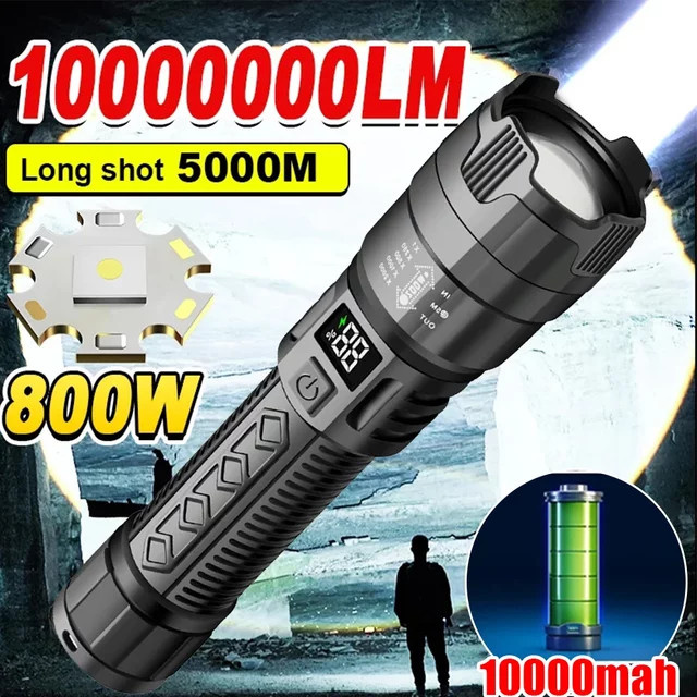 NEWBIRTH Taktische LED-Taschenlampe mit 2000 Lumen, USB wiederaufladbar, Schwarz - Bild 1
