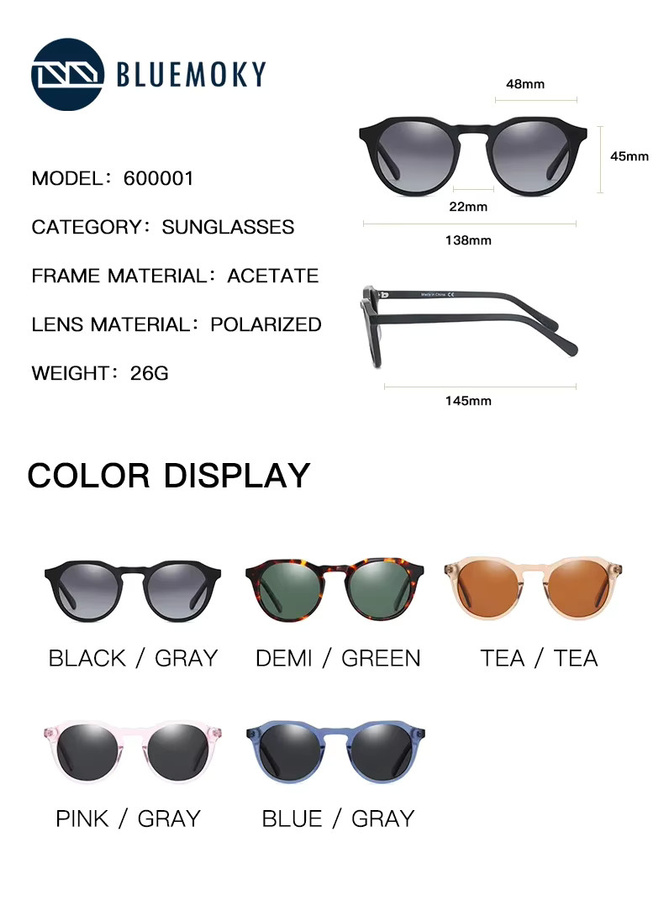 BLUEMOKY Sonnenbrille, rund, Acetat, Vollrand, braun, Unisex, polarisiert - Bild 3