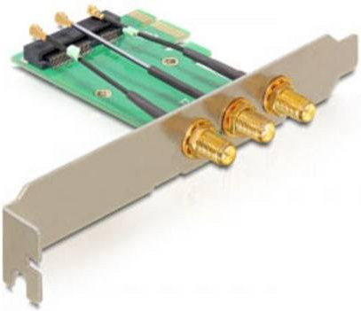 Delock Mini PCI Express zu PCI Express x1 Riser Card mit 3 RP-SMA Ports für WLAN-Netzwerkkarten, Schwarz (89294) - Bild 1