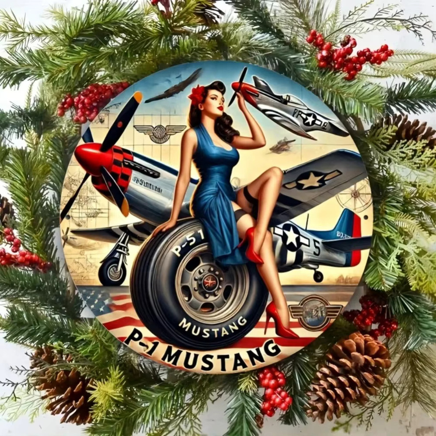 CIFBUY P-51 Mustang Rundes Aluminiumschild im Retro-Design, Mehrfarbig, Durchmesser: 20 cm - Bild 3