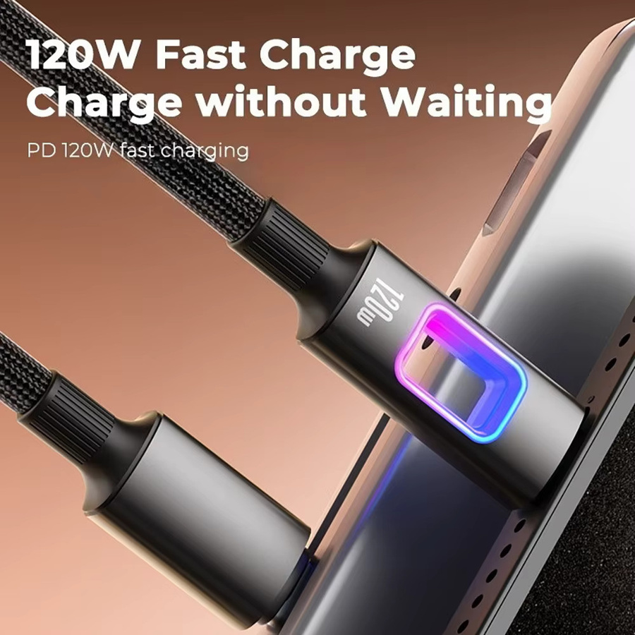 RGB USB-C zu Typ-C Schnellladekabel 120W in Schwarz für Android-Smartphones von Xiaomi, Huawei, Vivo, Oppo und Samsung - Bild 4