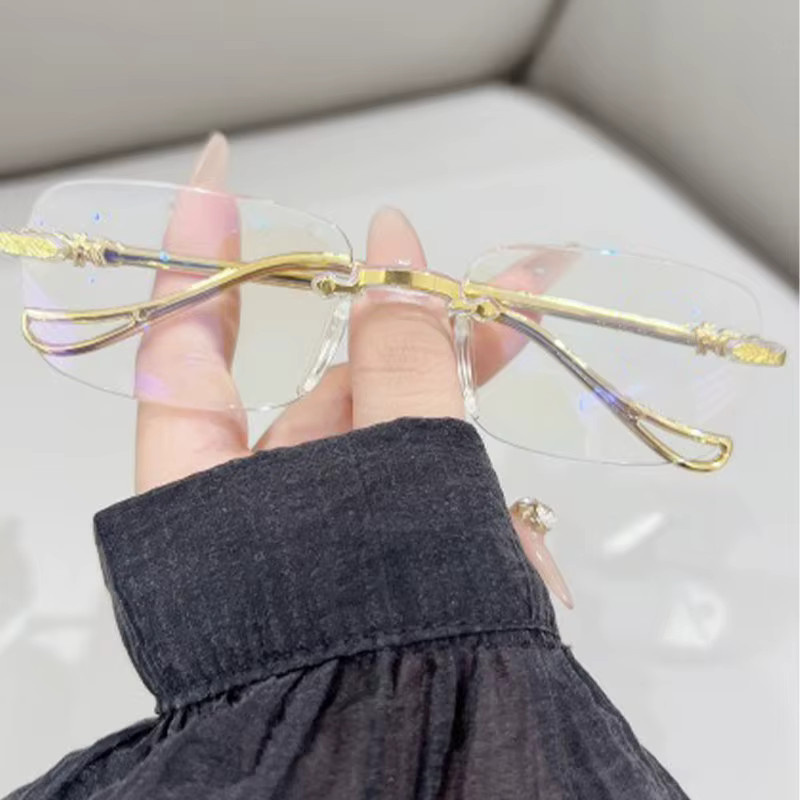 CHUANCHEN Lesebrille, randlos, rechteckig, Metall, gold - Bild 2