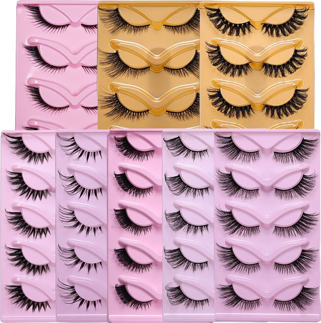 JIEFUXIN Künstliche Wimpern Katzenaugen-Stil, 5 Paar, lang, dick, flauschig - Bild 1