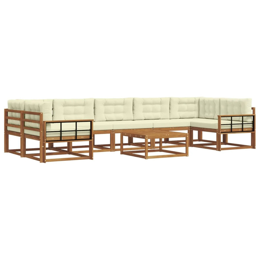 vidaXL Outdoor-Sofagarnitur L-Form aus Akazienholz mit 8 Kissen in Natur und Beige - Bild 2