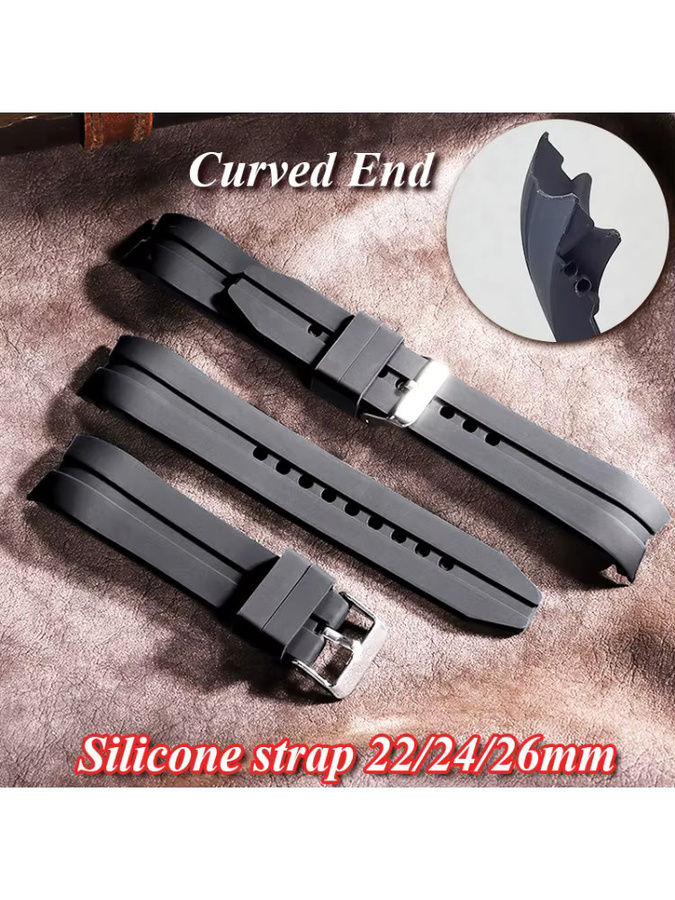 HQstrap Uhrenarmband Kautschuk, Schwarz, gebogenes Ende - Bild 5