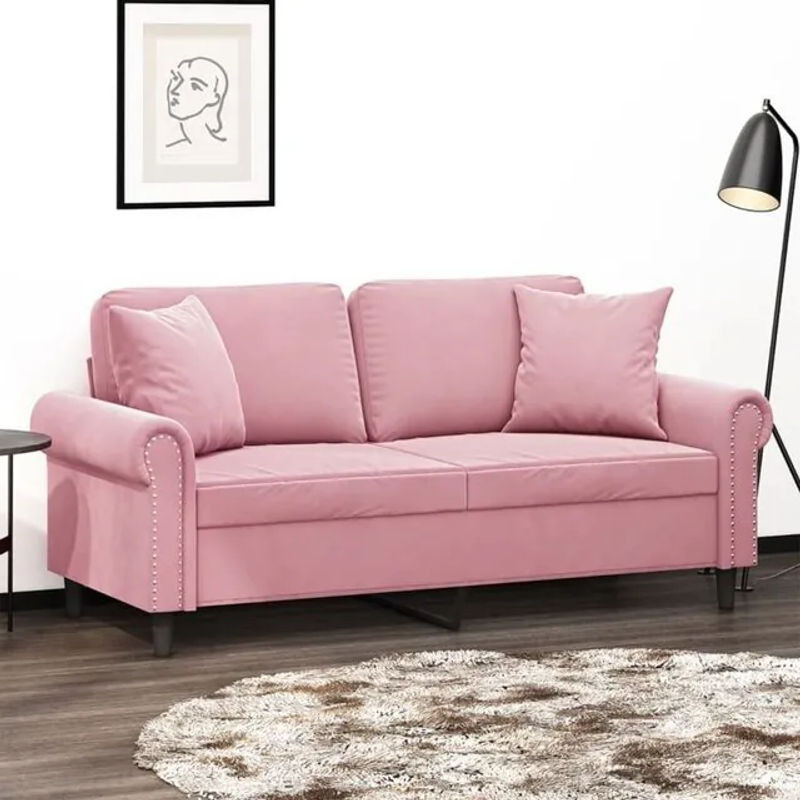 Modernes 2-Sitzer-Sofa von Vidaxl aus Samt in Rosa mit Zierkissen, Breite: 140 cm - Bild 1