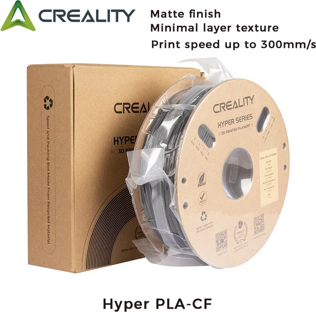 Creality Hyper PLA-CF Filament Schwarz 1,75 mm 1,0 kg für FDM 3D-Drucker mit mattem Finish - Bild 1