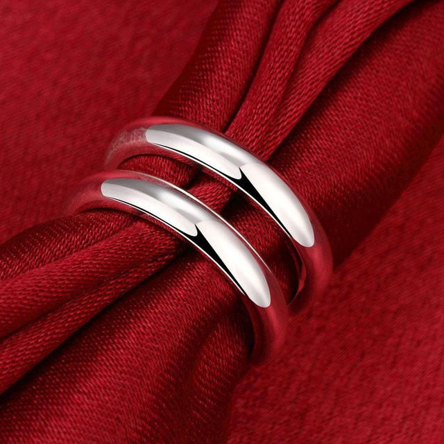 GaaBou Ring, Silberfarbe, Doppeldeck, Verstellbar, Damen, Schwarz - Bild 1