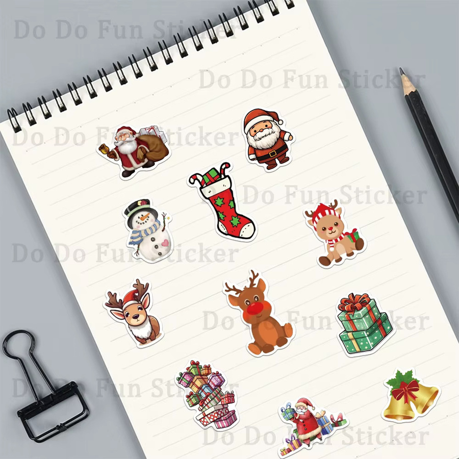 50 Stück Weihnachts Aufkleber Set mit Cartoon Motiven wie Santa Claus, Schneemann und Elch zur Dekoration von Büchern, Telefonen und Gepäck in Multicolor - Bild 2