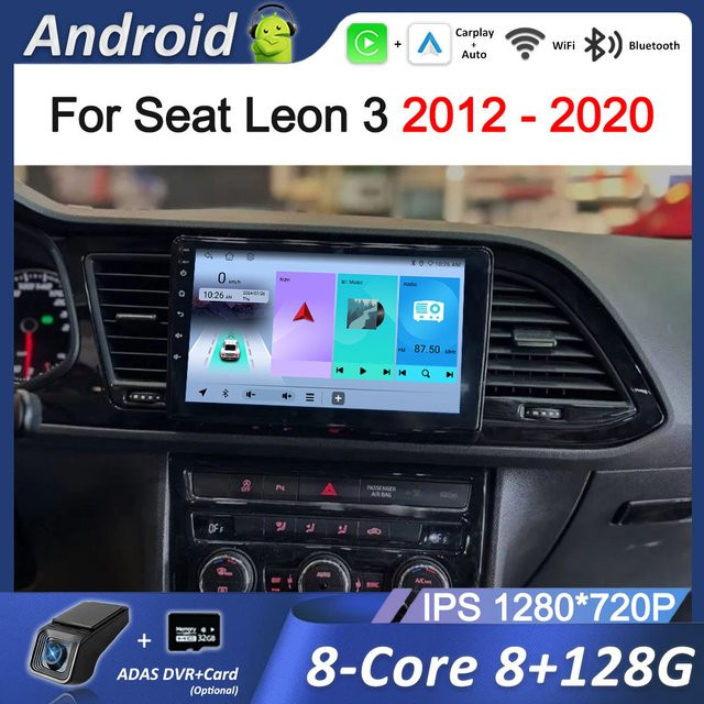 KJ-NAVI Android Multimedia-Player mit 9 Zoll HD-Bildschirm für Seat Leon 3 (2012 - 2020), Linkslenker, WiFi, GPS und Carplay, Schwarz - Bild 1