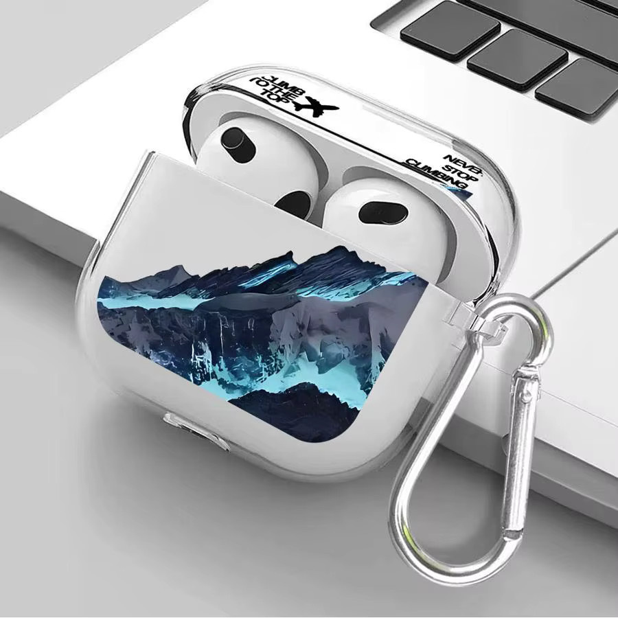 Transparente Schutzhülle für Apple AirPods 1 2 3 Pro und Pro 2 mit Schneeberg-Flugzeug Design - Bild 2