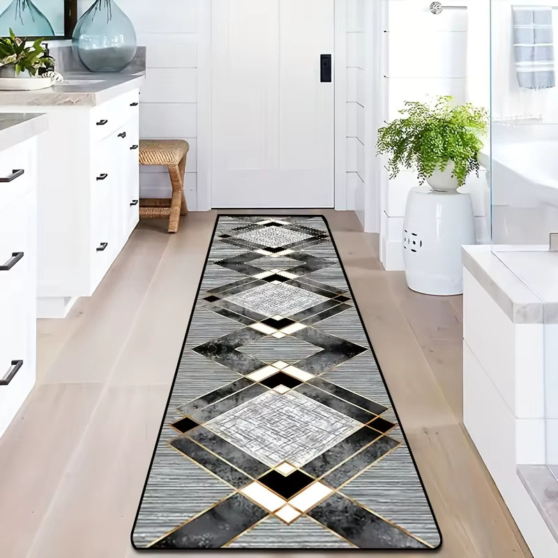 VIKAMA Teppich in Schwarz-Gold mit geometrischem Art-Deco-Design, schmutzabweisend und pflegeleicht, Breite: 120 cm, Tiefe: 16 cm - Bild 3