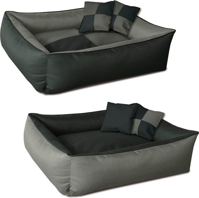BedDog 2in1 Hundebett und Hundesofa mit Rand, grau, kariertes Design, waschbarer Bezug - Bild 1