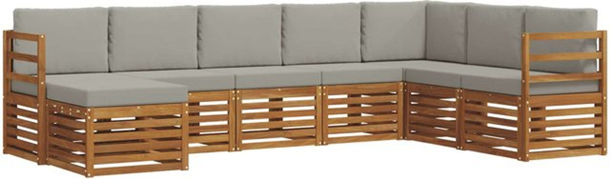vidaXL Outdoor-Sofagarnitur aus Akazie mit 8-teiligem Set und Kissen in Natur und Hellgrau - Bild 1