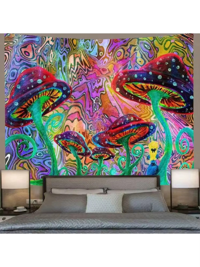 VIKAMA Wandteppich mit abstraktem rotem Pilz-Design im Boho-Stil, mehrfarbiger Kunst-Hintergrundstoff zur Wanddekoration - Bild 2