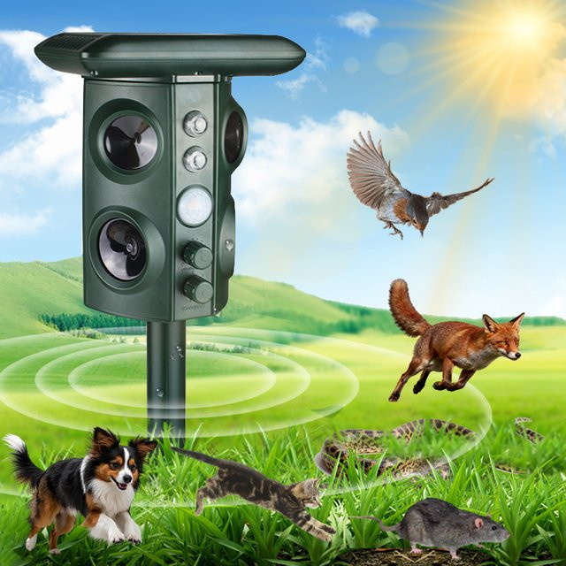 SAIJZEK Solarbetriebener Ultraschall-LED-Knackentendetektor mit Infrarot-Erkennung zur Tierabwehr in Grün - Bild 1
