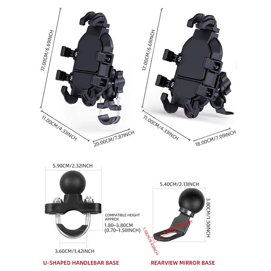 Anti-Shake Stoßdämpfungs-Telefonhalter für Motorrad und Fahrrad mit 360 Grad Rotation, GPS Navigationshalterung, Schwarz - Bild 3