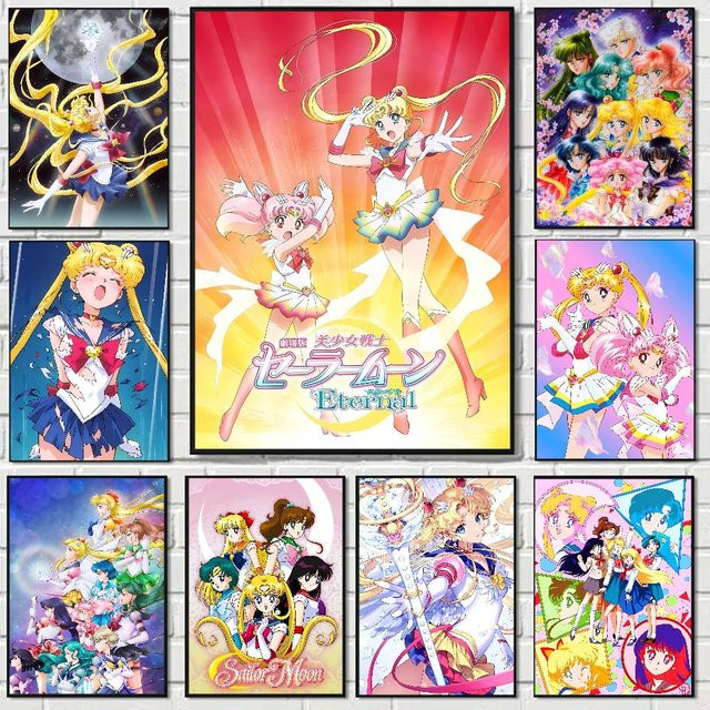 Selbstklebendes Anime Sailor Moon Kunstposter in Multicolor auf Whitepaper - Bild 1