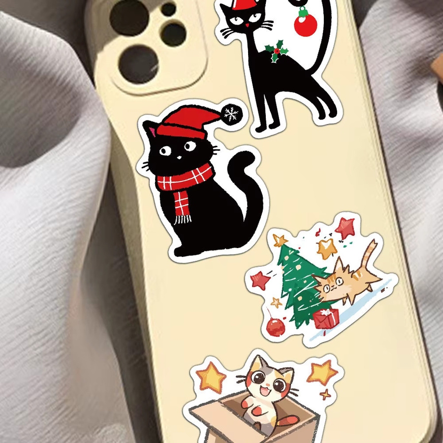 50 Stück wasserfeste Weihnachts-Katzen-Aufkleber in Multicolor von BulingBulingStickers Store zur Dekoration von Handyhüllen, Notebooks und iPads - Bild 4