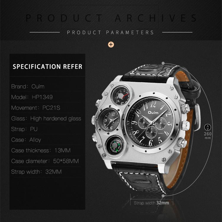 Oulm Armbanduhr, Quarz, Chronograph, Edelstahl, Leder, Schwarz, Herren - Bild 9